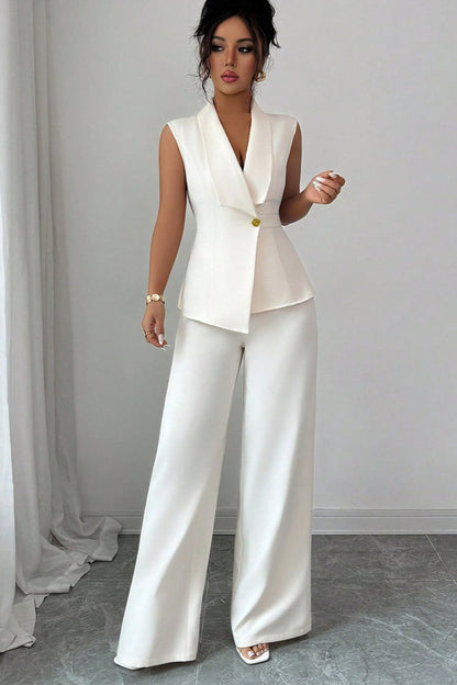 Solid Asymmetric Two Piece Vest Pants Set