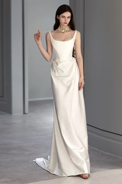 Satin Slip Sweep Train Prom Dress
