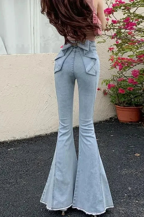 High Waist Butterfly Knot Flare Jeans