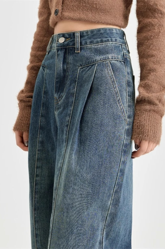 Vintage High Waist Banana Fit Wide Leg Jeans