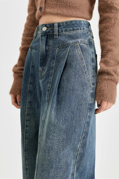 Vintage High Waist Banana Fit Wide Leg Jeans