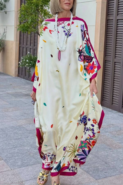 Elegant Printed Satin Loose Maxi Robe