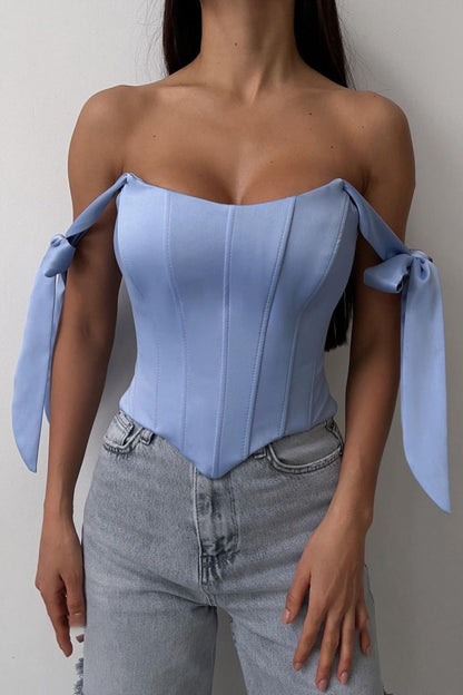 Sexy Corset Tie Asymmetric Hem Tube Top