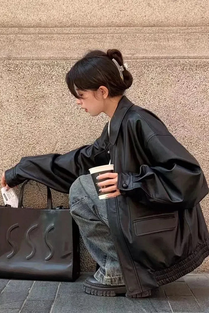 PU Leather Oversized Biker Jacket