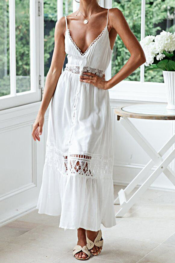 Lace Trim Sheer Flowy Boho Dress