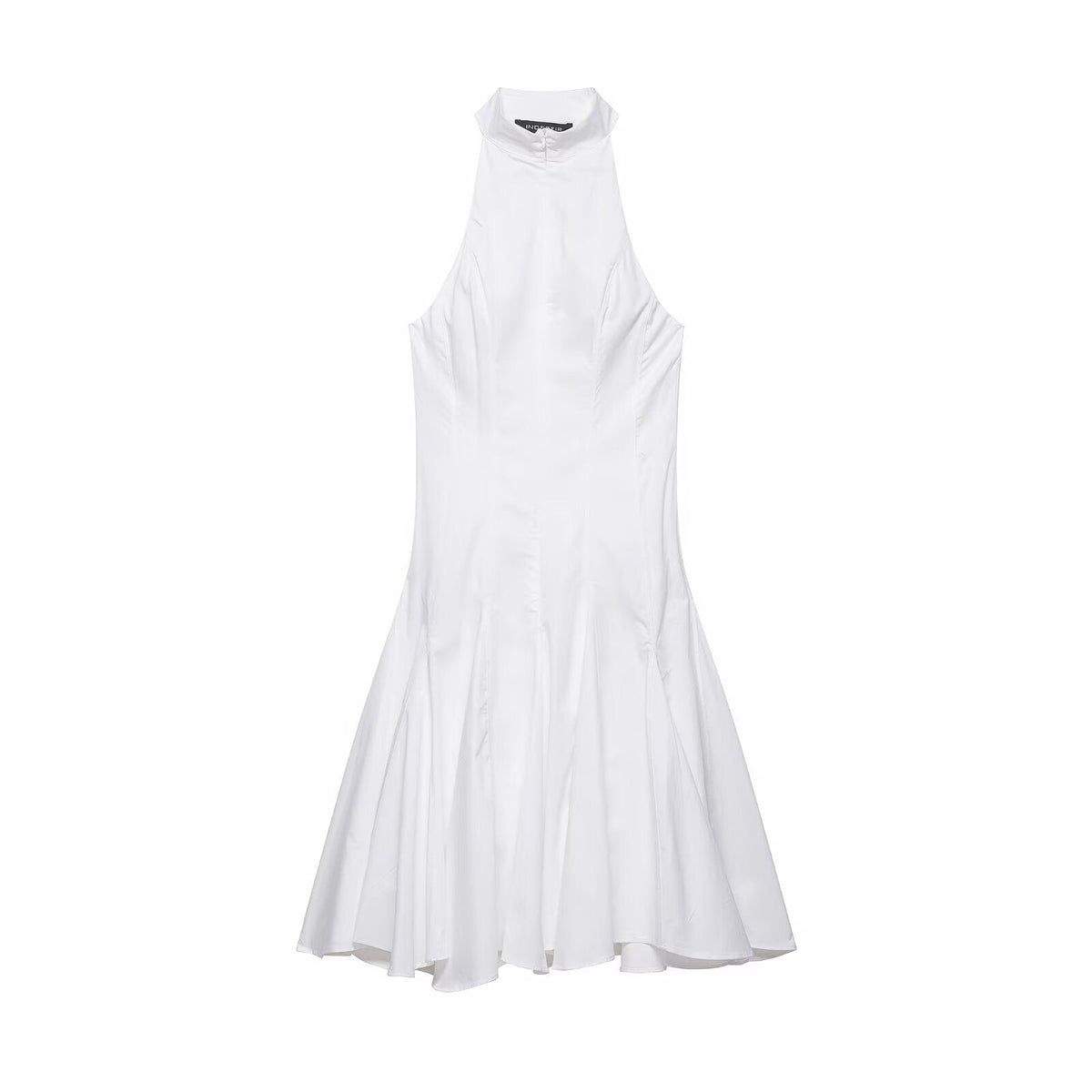 Halter Stand Collar Fit and Flare Panel Midi Dress