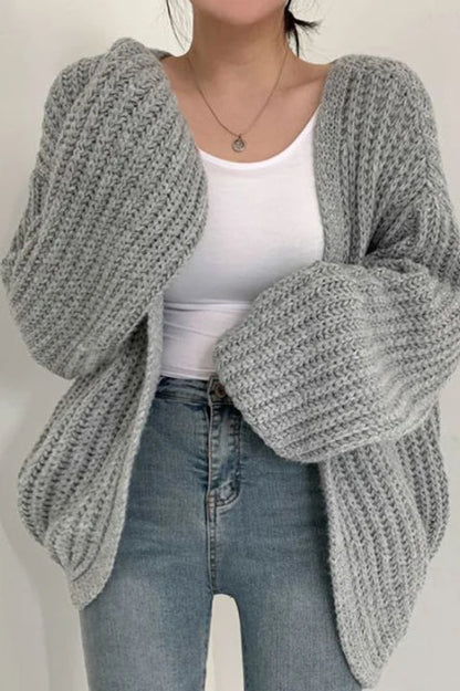 Chic Oversized Lantern Sleeve Cardigan