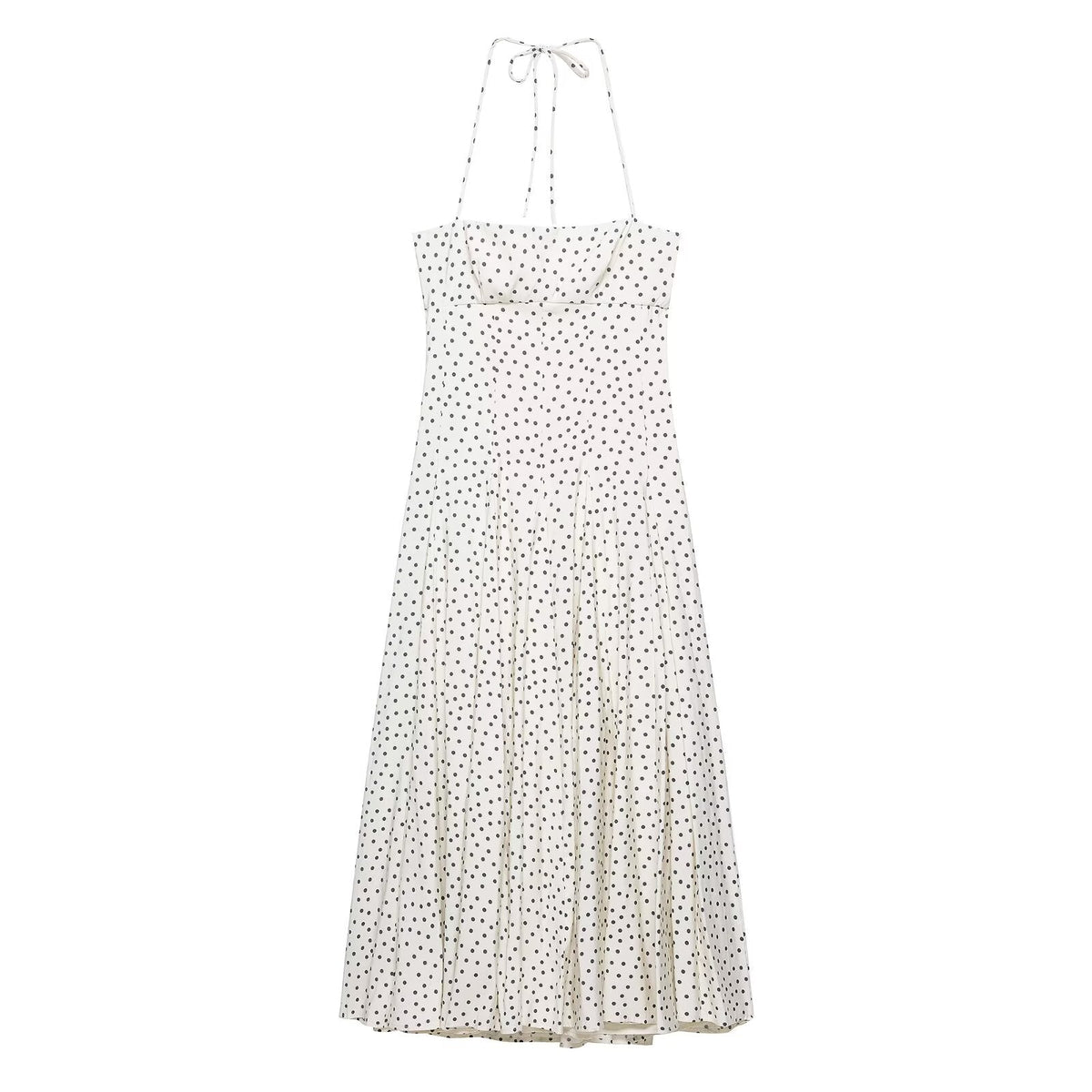 Polka Dot Halter Neck Pocket Maxi Dress