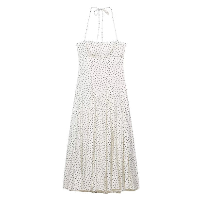 Polka Dot Halter Neck Pocket Maxi Dress