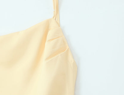 Satin Cowl Neck Spaghetti Strap Ruched Bodice Paneled Maxi Gown