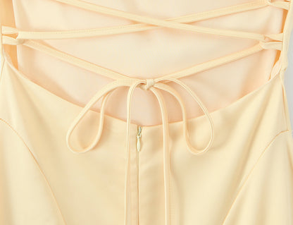 Satin Cowl Neck Spaghetti Strap Ruched Bodice Paneled Maxi Gown