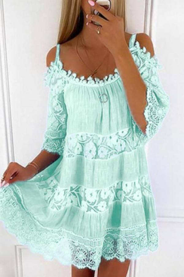 Multi-Color Off-the-Shoulder Lace Splicing Dress