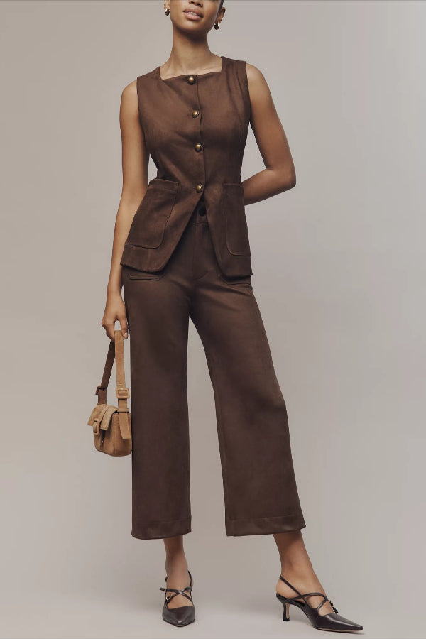 The Colette Crop Suede High-Rise Wide-Leg Pants by Maeve