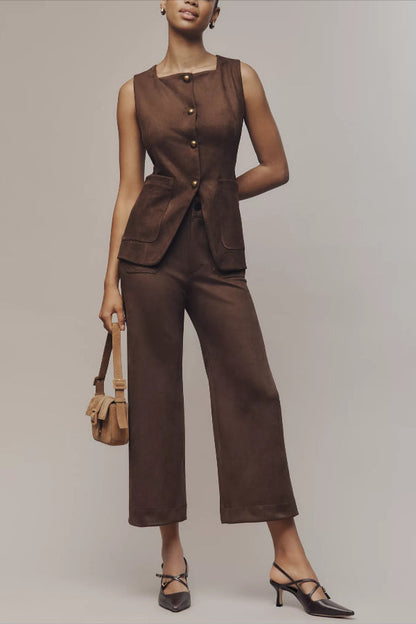 The Colette Crop Suede High-Rise Wide-Leg Pants by Maeve