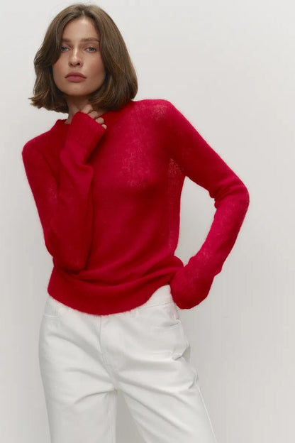 Sheer Pastel Round Neck Knit Top