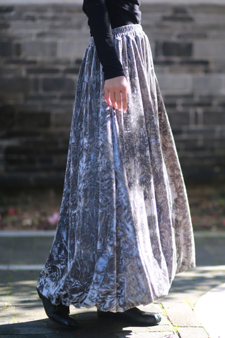 Vintage Velvet Tie Dye Swing Midi Skirt