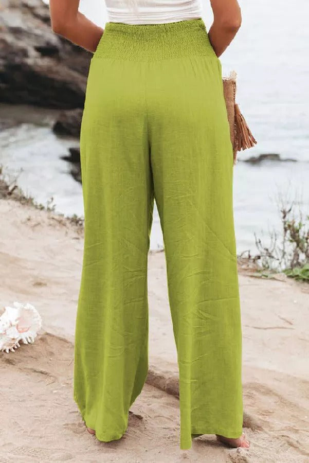 Fresh Air Linen Blend Pocketed Smocked Pants