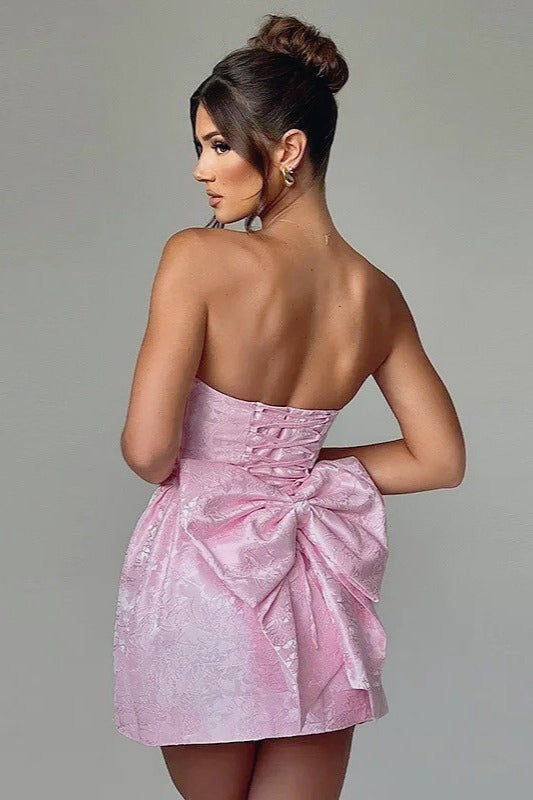 Strapless Jacquard Bow Birthday Dress