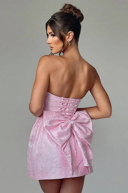 Strapless Jacquard Bow Birthday Dress