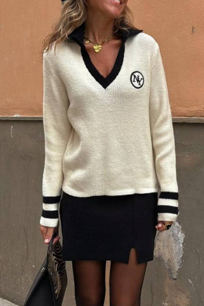 Quebec Beige V-Neck Fashion Sweater
