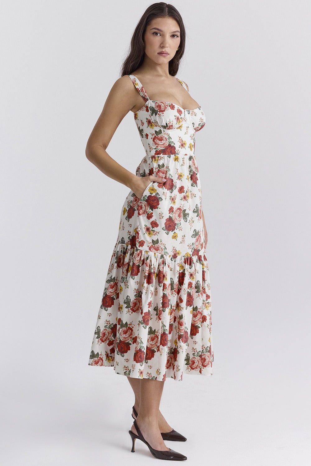Floral Tiered A-Line Spaghetti Strap Floral Dress