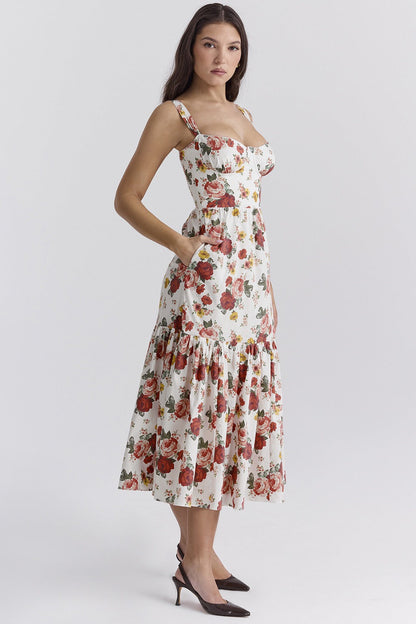 Floral Tiered A-Line Spaghetti Strap Floral Dress