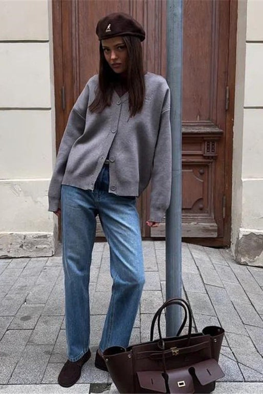 Solid Color Buttoned Sweater