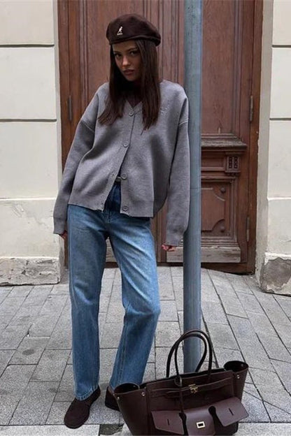 Solid Color Buttoned Sweater