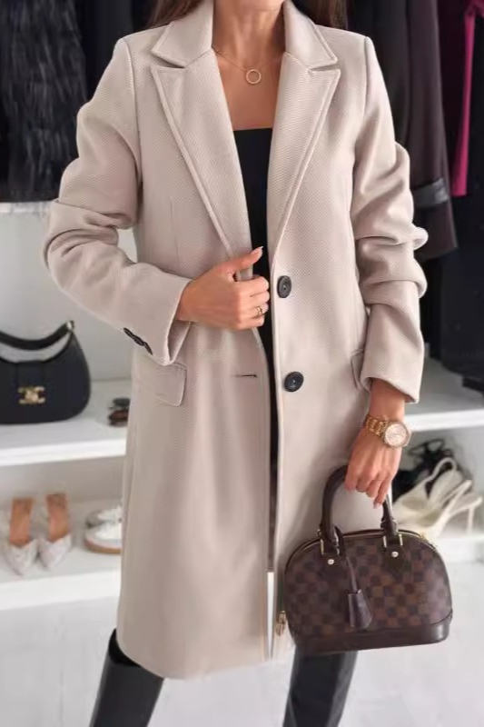 Explosive Model Plain Single Breasted Simple Woolen Long Sleeve Overcoat