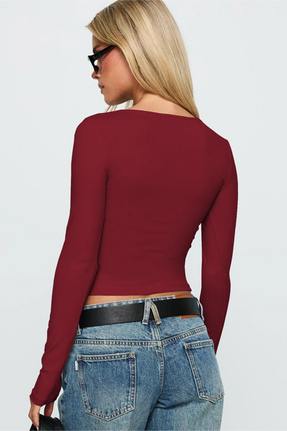 Y2K Spicy Deep V Cutout Slim Long Sleeve Crop Top