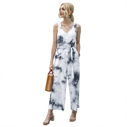 Summer Tie Dye Jumpsuit Casual Waist Tight Jumpsuit Women