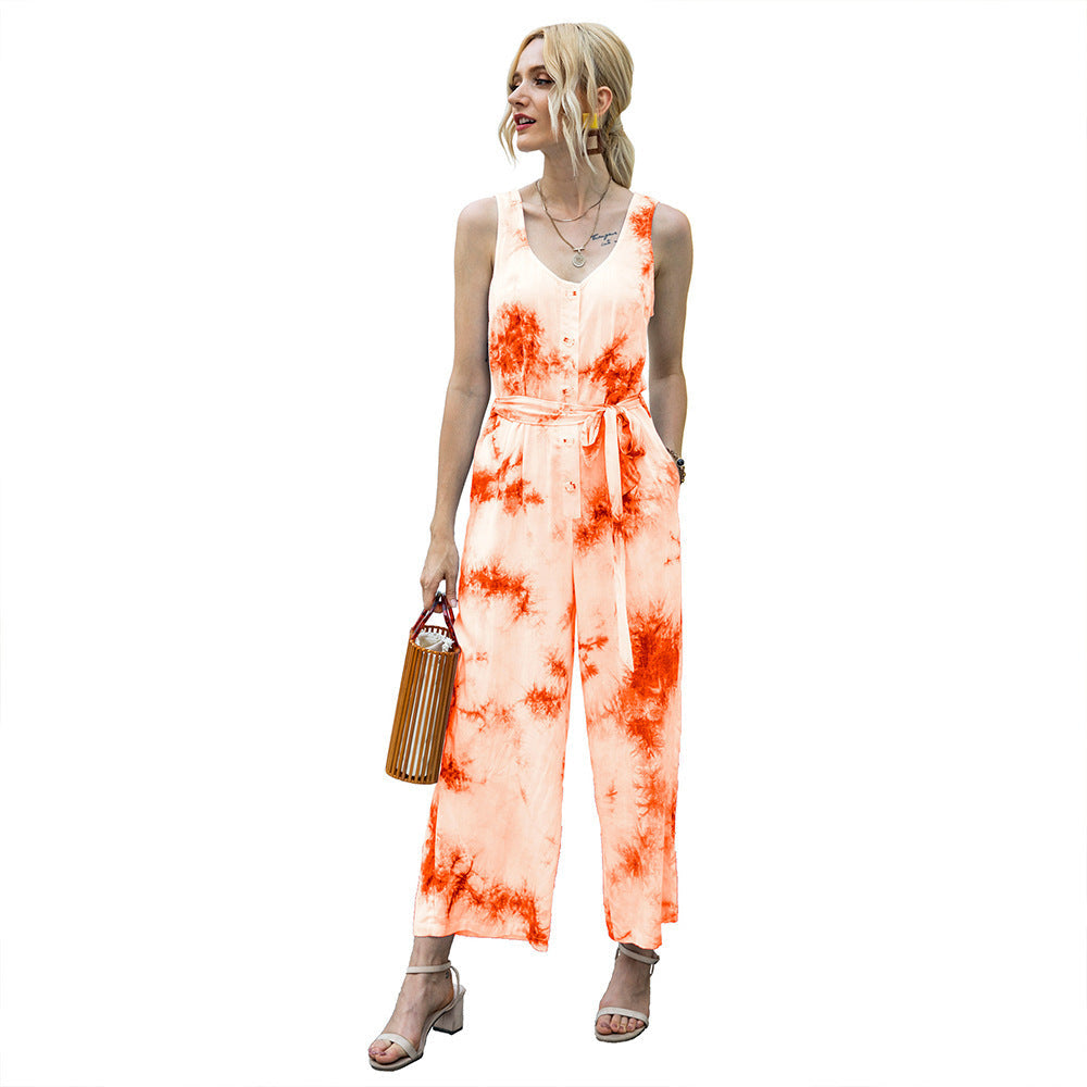 Summer Tie Dye Jumpsuit Casual Waist Tight Jumpsuit Women