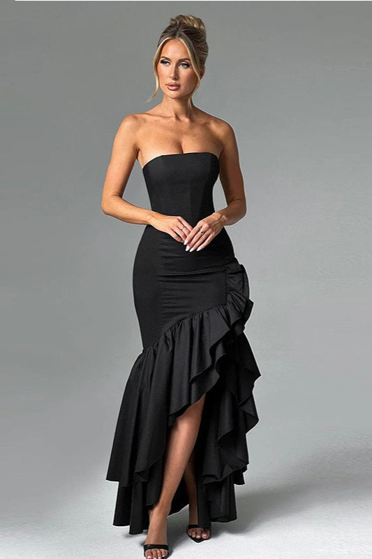 Elegant Strapless Slit Backless Bodycon Cocktail Dress