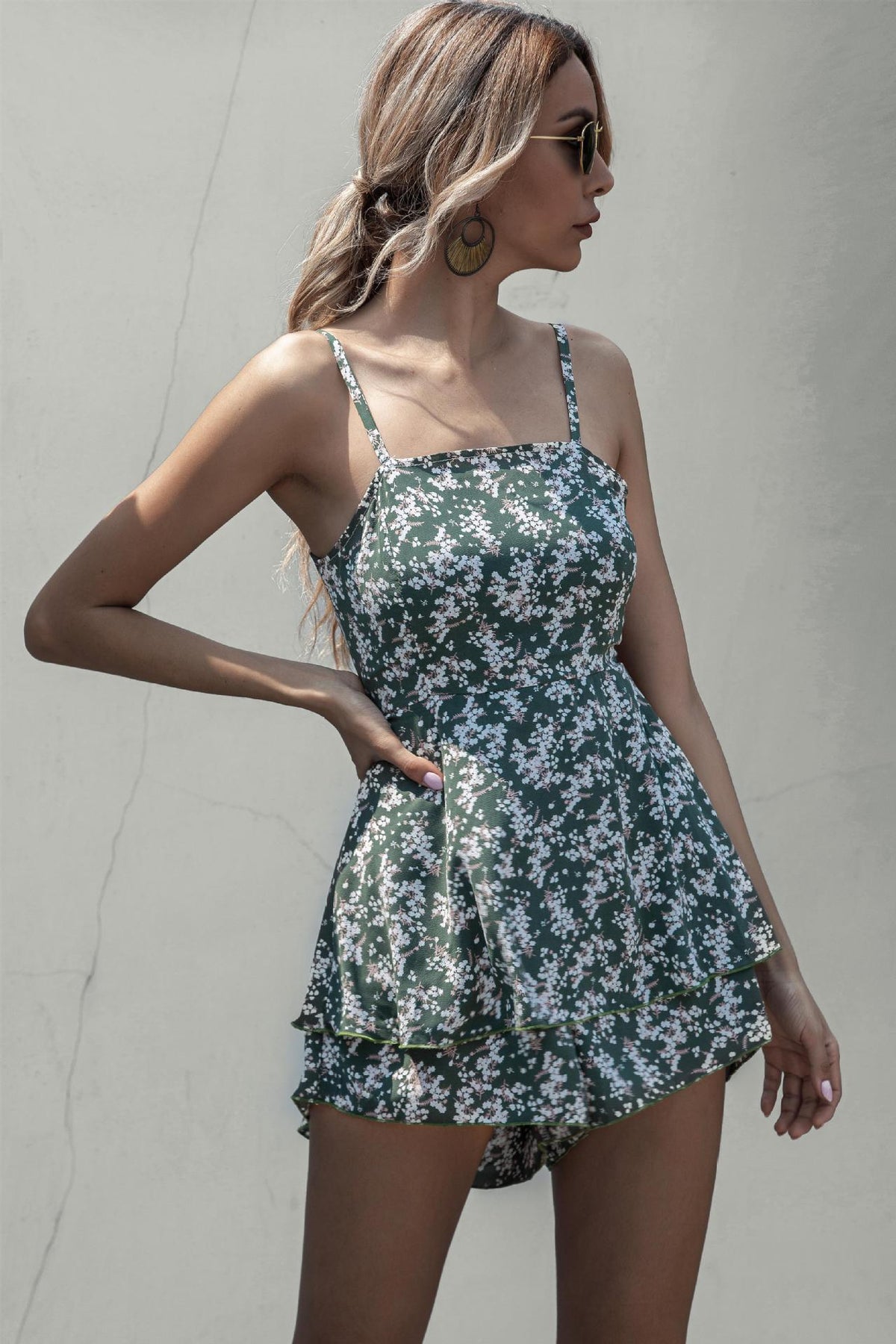 Summer Floral Strap Backless Lace Up Jumpsuit