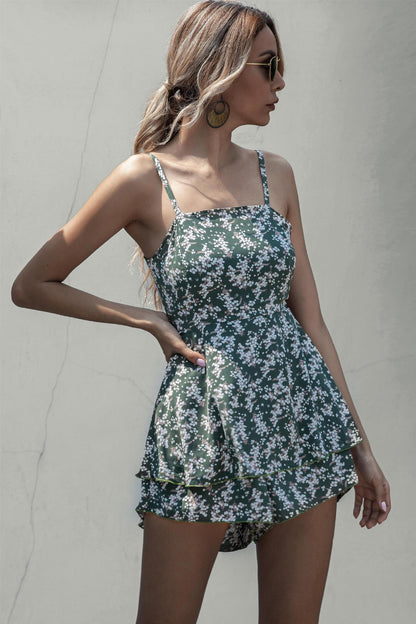 Summer Floral Strap Backless Lace Up Jumpsuit