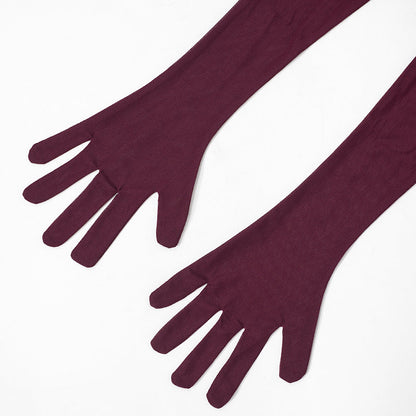 Strapless Ruched Waist Bodycon Maxi Dress Mesh Gloves Scarf Set