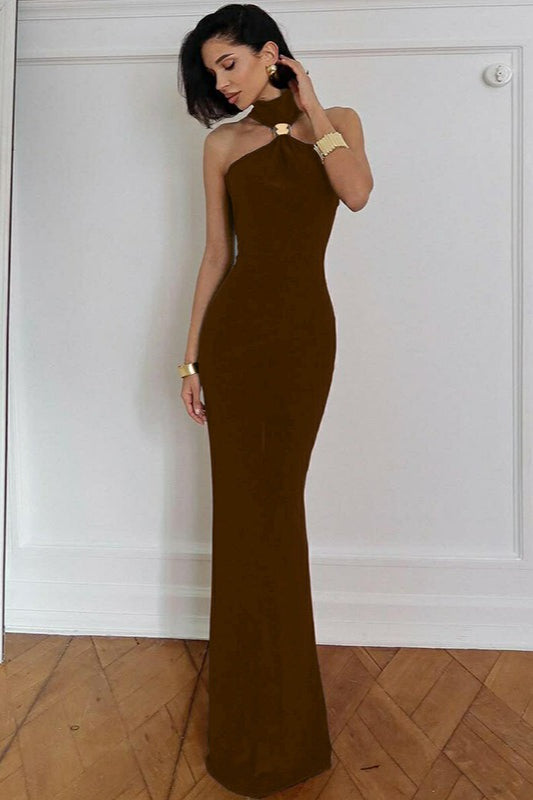 High Neck Sleeveless Slit Formal Dress