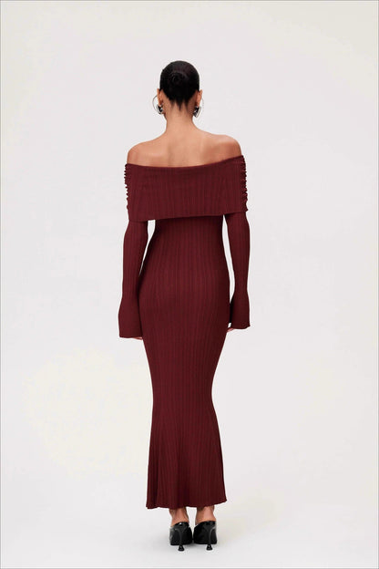 Solid Ruched Off-Shoulder Knit Bodycon Dress