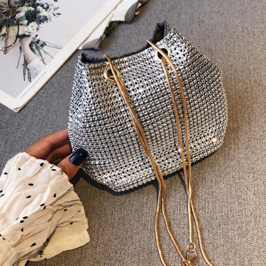Bolso cruzado de moda con correa de cadena y diamantes de imitación