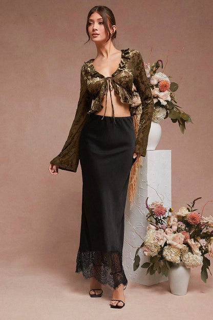 Elegant Sheer Lace Satin Skirt
