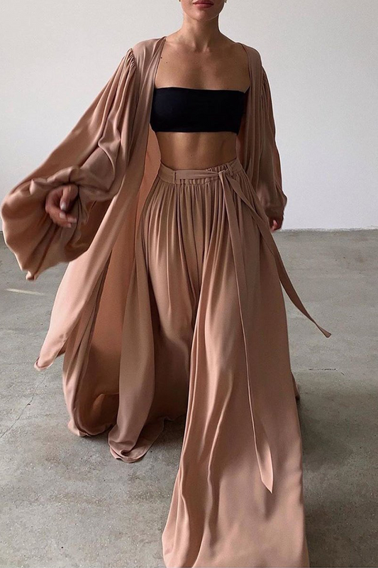 Conjunto casual de moda de tres piezas sin tirantes con cinturón (4 colores)