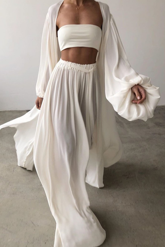 Conjunto casual de moda de tres piezas sin tirantes con cinturón (4 colores)
