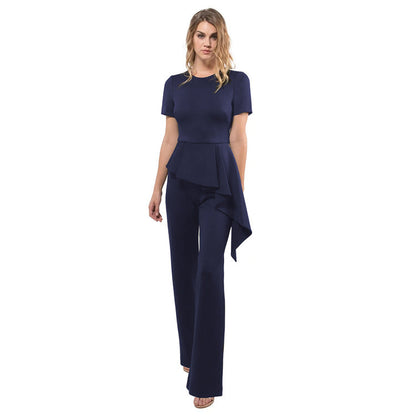 Summer Women Clothing Short Sleeve Lotus Leaf Jumpsuit Women Tight Trousers