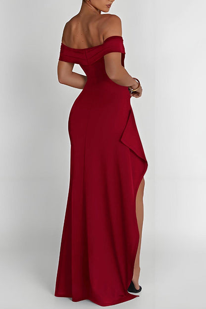 Off Shoulder Slit Elegant Bodycon Dress