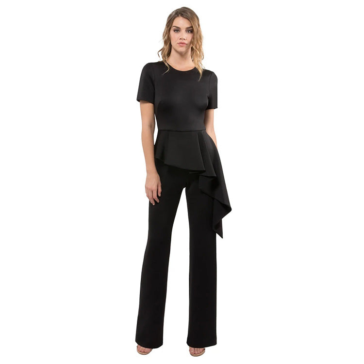 Summer Women Clothing Short Sleeve Lotus Leaf Jumpsuit Women Tight Trousers