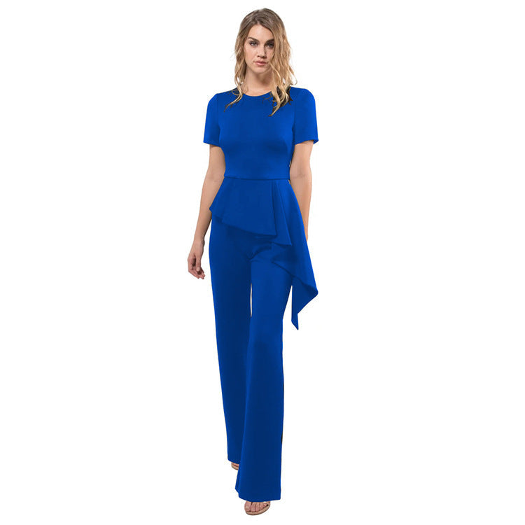 Summer Women Clothing Short Sleeve Lotus Leaf Jumpsuit Women Tight Trousers