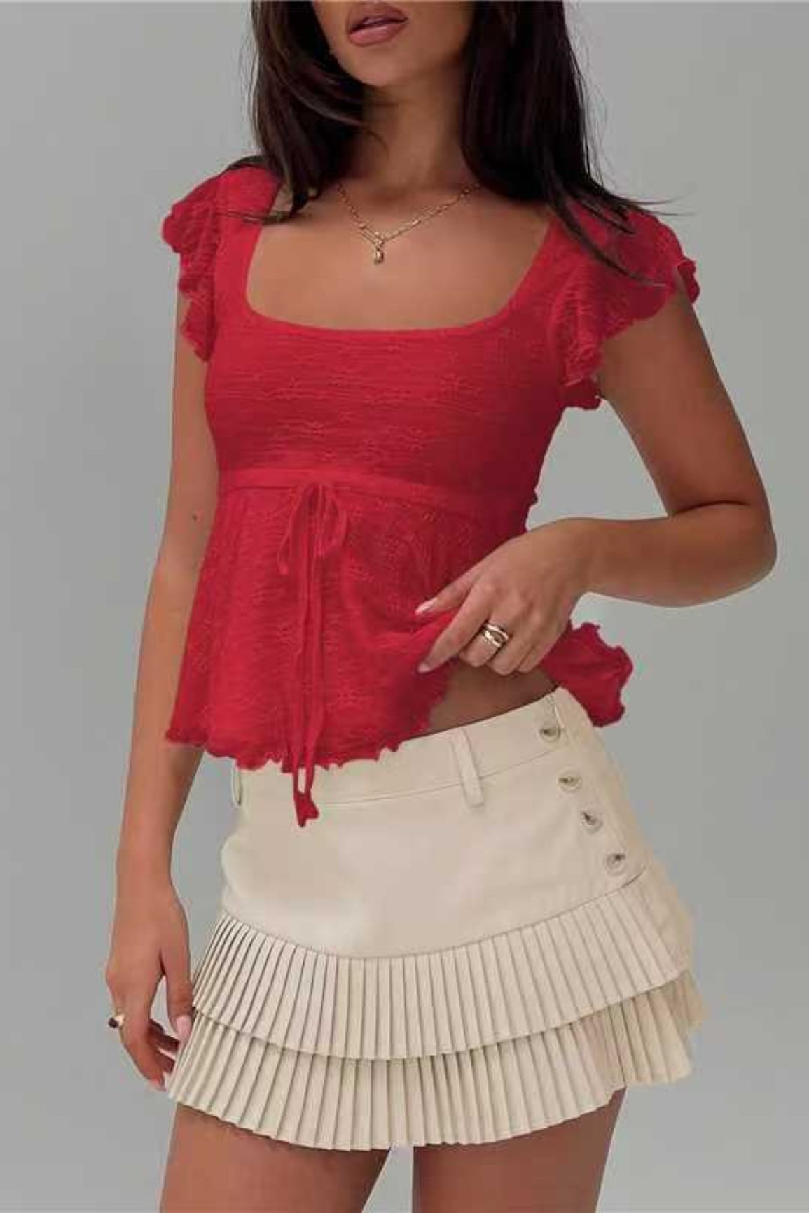 Ruched Ruffle Trim Bodycon Short Sleeve Tee