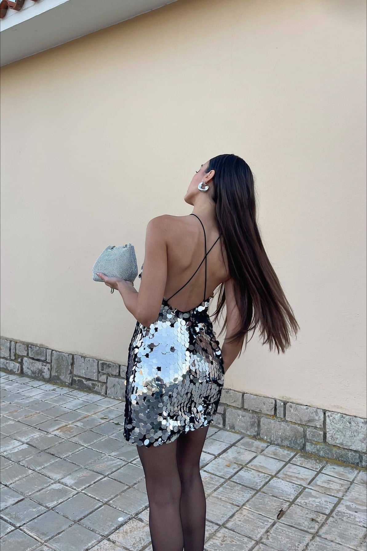 Multicolor Shiny Beaded Asymmetrical Sequin Dress
