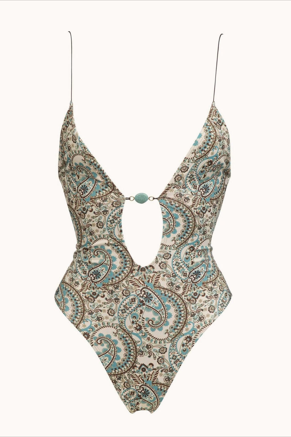 Deep V Printed Tie Backless One Piece Swimwear