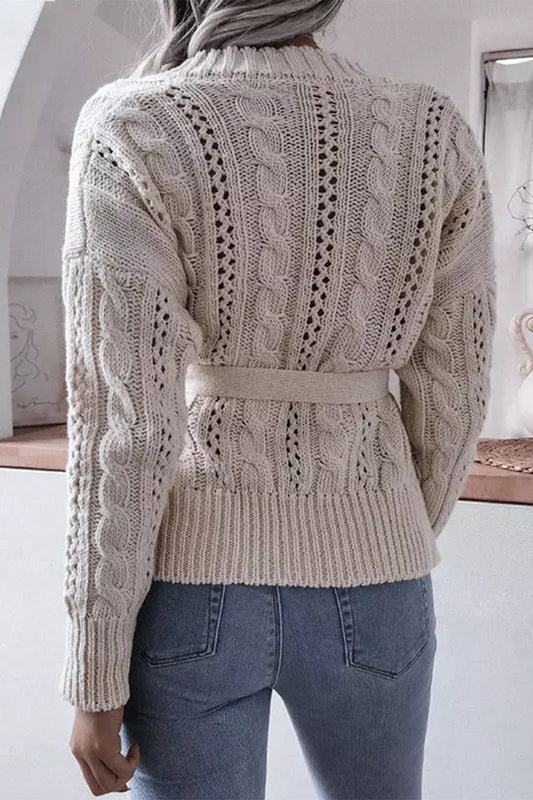 Tops con cuello tipo cárdigan, hebilla calada sólida e informal con cinturón